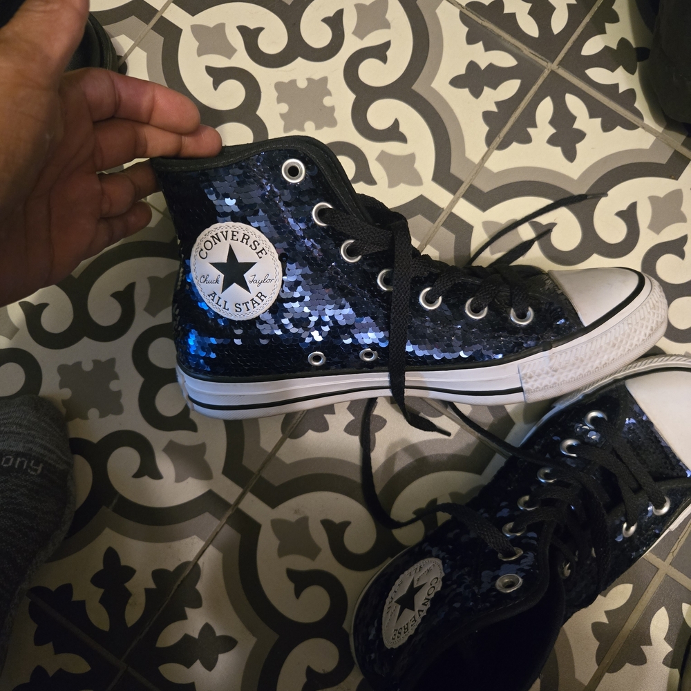 Converse High-Top Sneakers - Black and Blue Sequins